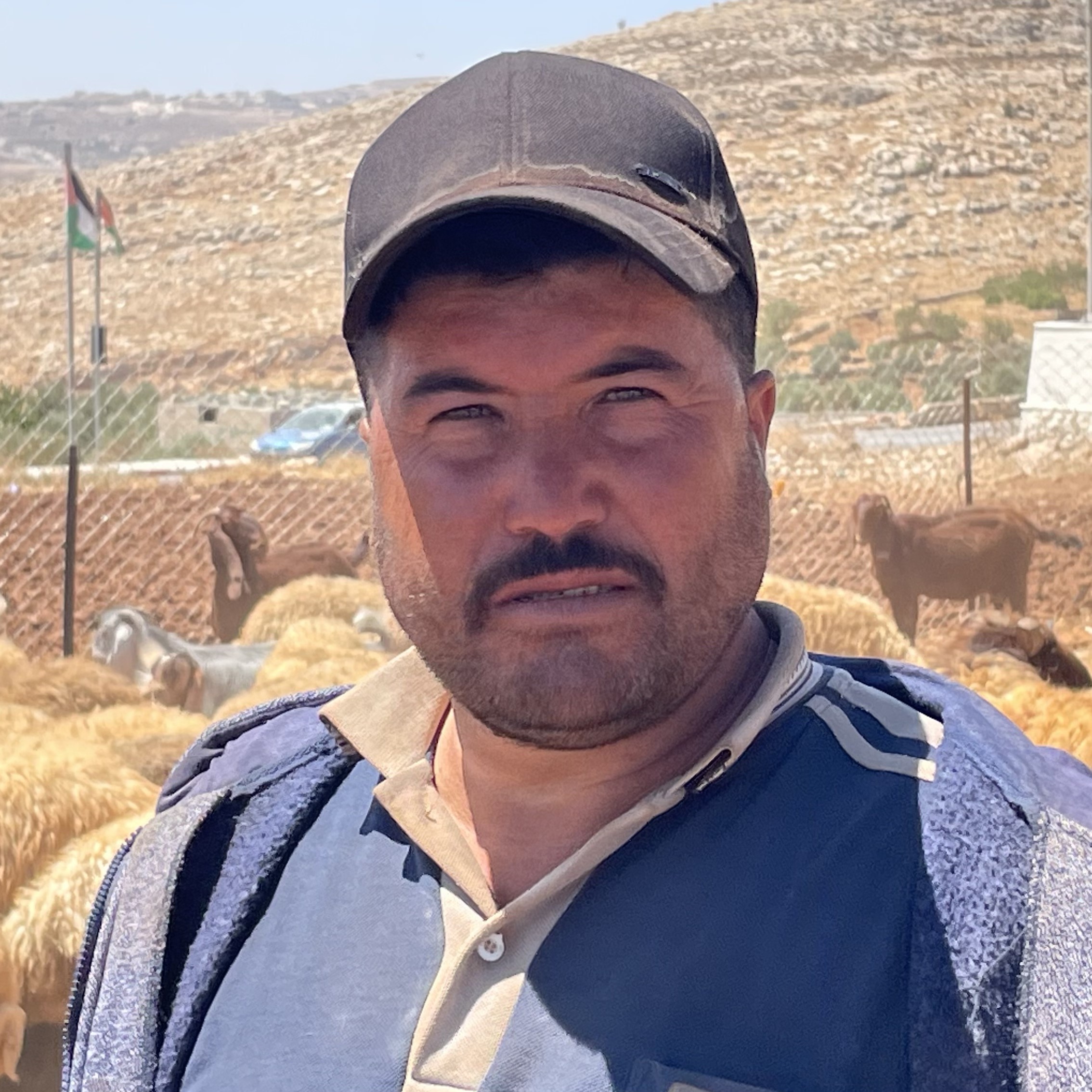 Ammar Abu ‘Alia, resident of Ras al Tin who left with his family in recent days. This photo was taken where he is currently staying with relatives, guarding his herd. Photo by OCHA, 9 August 2023
