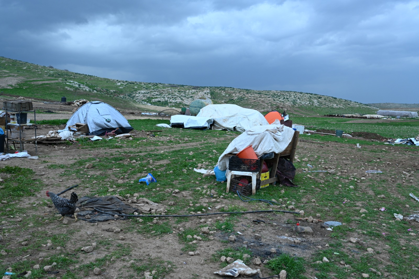 Remaining belongings in Humsa al Bqai’a on 4 February 2021, after this week’s demolitions and confiscations, along with a camping tent used by some of those displaced.