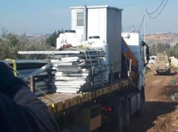 Confiscation of materials used for two EU-funded structures in Imreiha village (Jenin ) on 10 January. Photo by the local community