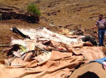 Demolition of six donor-funded residences and livelihood tents in Khirbet ar Ras al Ahmar (Tubas) on 30 July. Photo by OCHA.