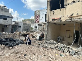 Destruction in Nur Shams refugee camp, Tulkarm, caused during a a large-scale operation carried out by Israeli forces utilizing lethal war-like tactics. Photo by OCHA, 28 August 2024