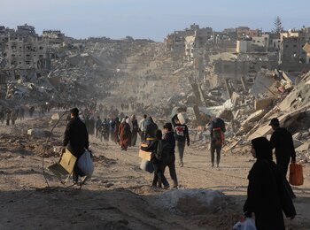 Displaced people returning to Jabalya following the start of the ceasefire, 19 January 2025. Photo by UNRWA