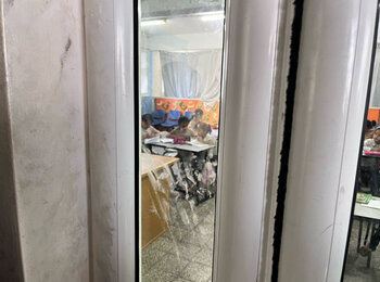 Children benefitting from informal learning activities in a school-turned-shelter in Al Maghazi refugee camp, in Deir al Balah. Teaching is focused on essential literacy and numeracy skills. Photo by OCHA 