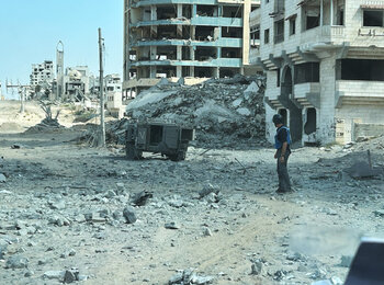 A UN official in northern Gaza on 10 October 2024. Photo by OCHA