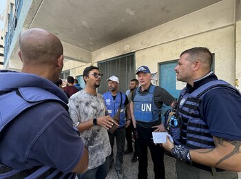 UN team assessing the situation of displaced people in three schools in Gaza city. Photo: OCHA