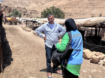 A Palestinian herder sharing information as part of the urgent assessment. Photo by OCHA