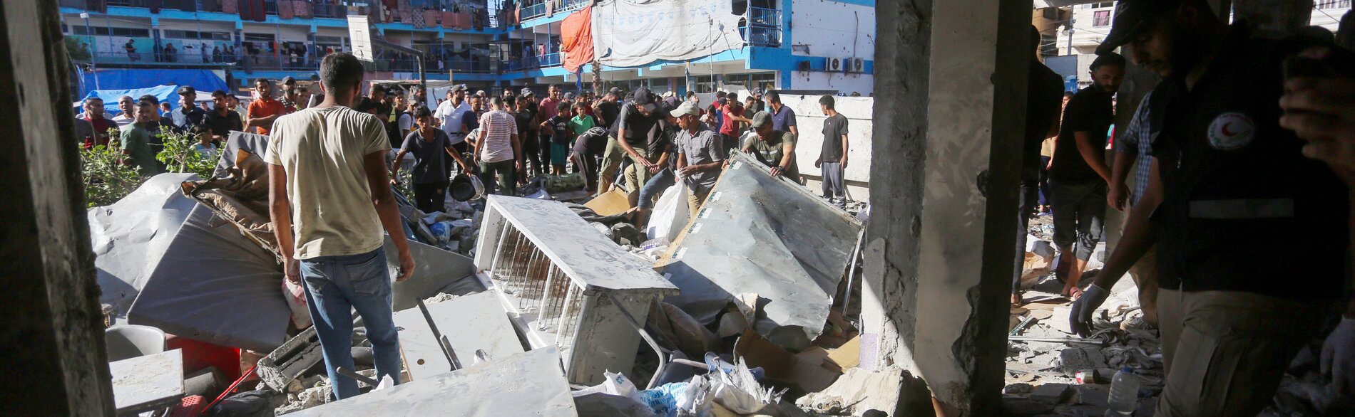 A damaged school used as a shelter for displaced families in central Gaza. Photo by UNRWA