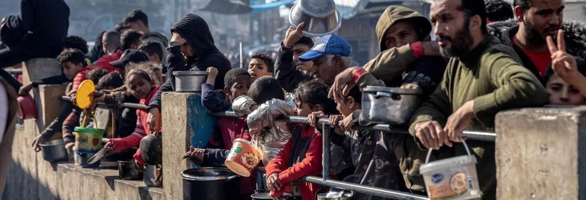 Displaced residents in Gaza wait in long lines for food aid amid severe shortages, as conflict and access restrictions push thousands to the brink of starvation. Photo: WHO