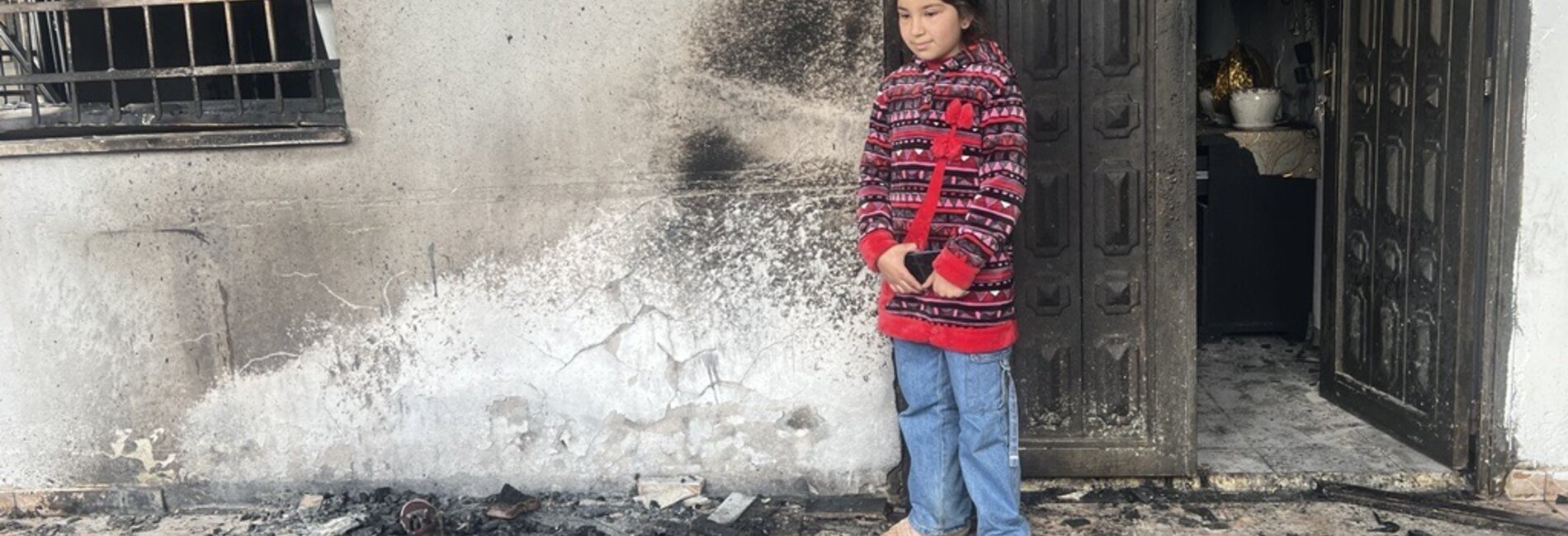 A 9-year-old girl who was displaced with her family from their home in Huwwara, Nablus, following an arson attack perpetrated by Israeli settlers. Photo: OCHA