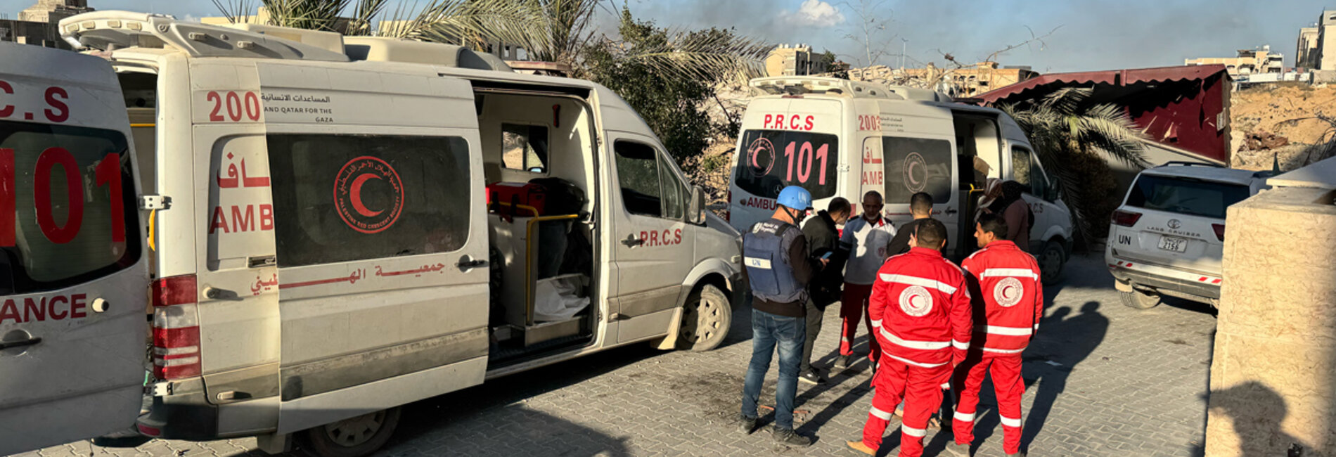 UN staff and local medical workers preparing to evacuate critically ill patients from the Indonesian Hospital of North Gaza, which is no longer functional. Photo by OCHA, 29 December 2024 