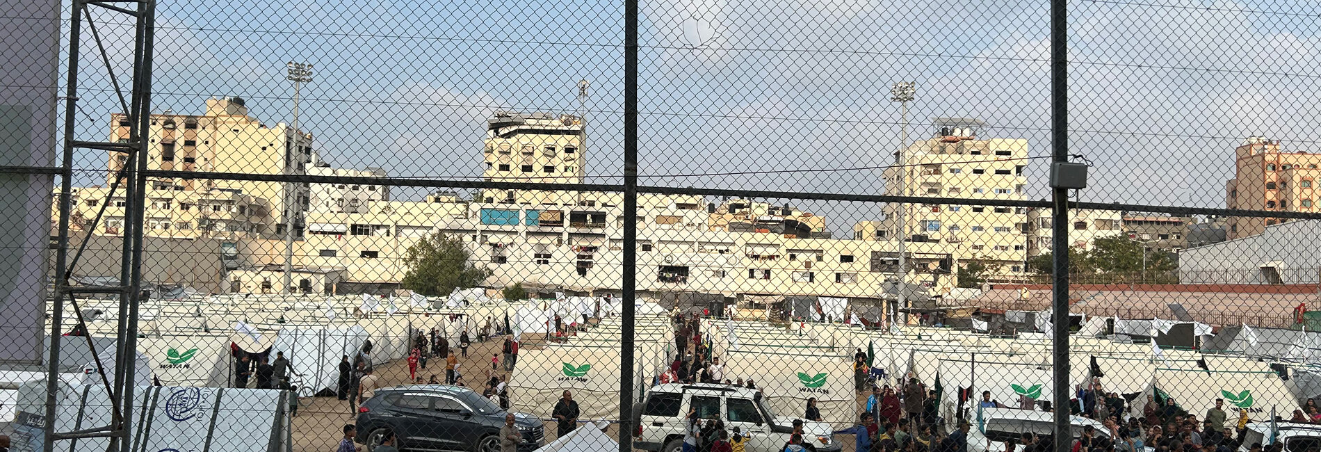 People newly displaced from North Gaza governorate staying in a stadium in Gaza city, 10 November 2024. Photo by OCHA