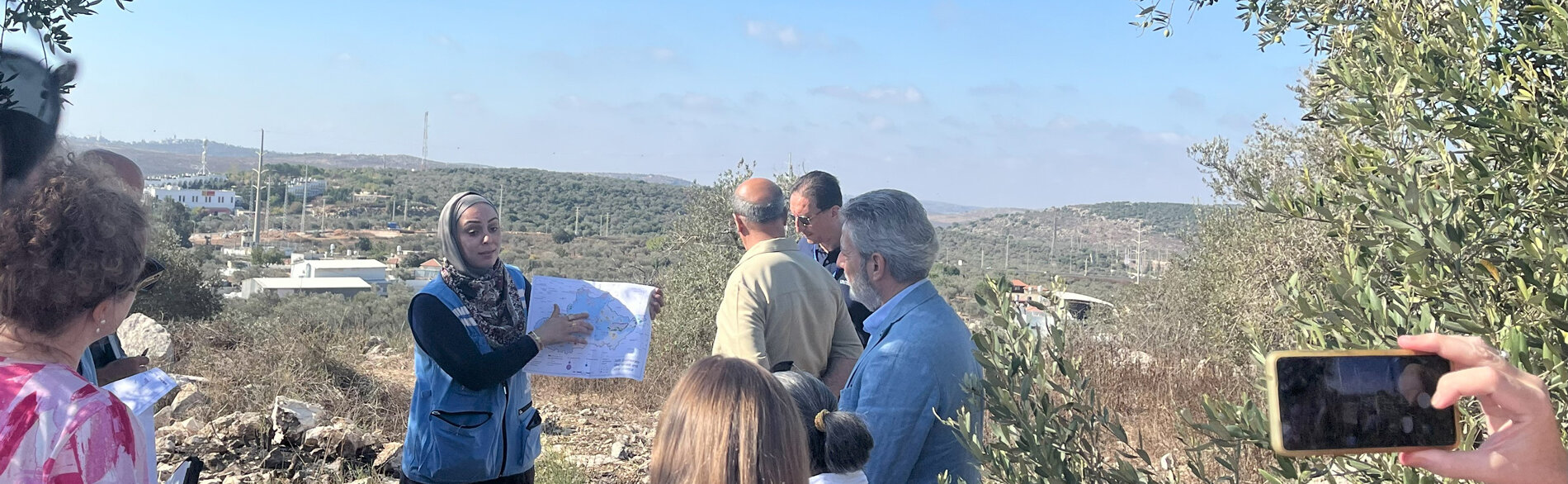 Diplomatic visit to Kifl Haris (Salfit) upon the start of the 2024 olive harvest, highlighting access challenges and mitigation efforts. Photo by OCHA 