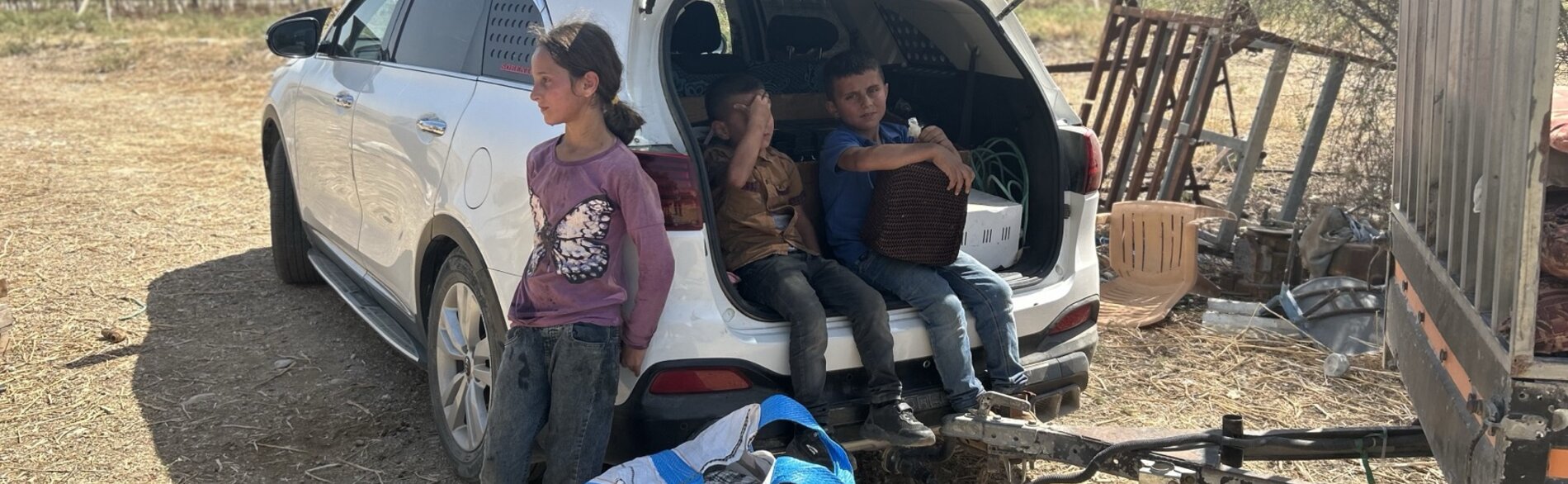 Children following the demolition of their home in Al Jiftlik (Jericho) on 25 July 2024. Photo by OCHA 