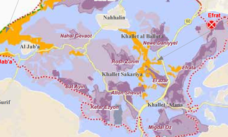 Map: &quot;State land&quot; declarations in the Gush Etzion settlemennt area (Bethlehem) - cropped