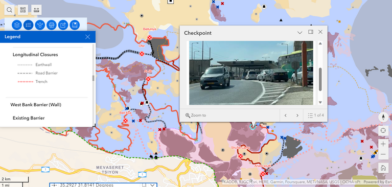 Snapshot of the new interactive map featuring 645 movement obstacles within the West Bank